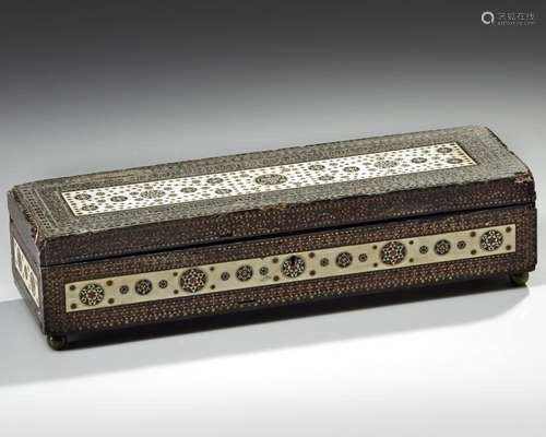 AN OTTOMAN WOODEN BONE WITH SILVER AND COPPER INLA…