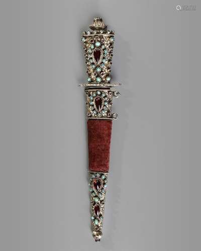 AN OTTOMAN DAGGER WITH SILVER PRECIOUS STONE INLAI…