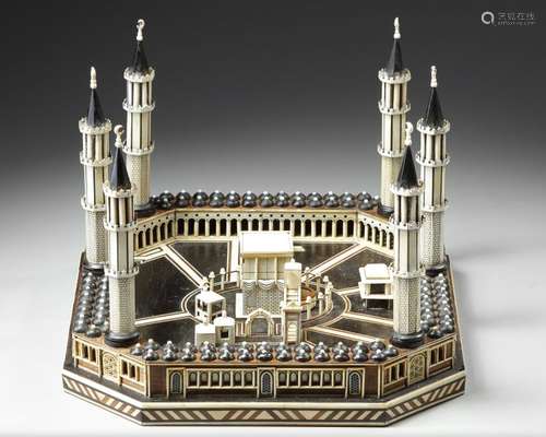 A RARE EBONY WOOD AND IVORY MINIATURE OF THE KAABA