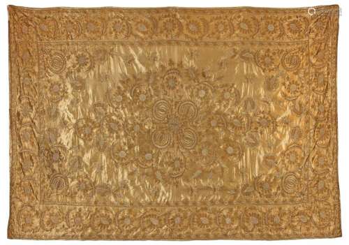 AN LARGE OTTOMAN GOLD COLORED WITH GILT WIRE EMBRO…