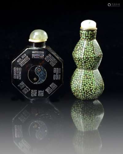 TWO CHINESE INLAID LACQUER SNUFF BOTTLES