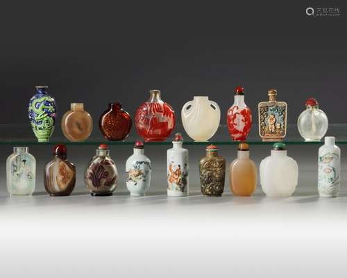 A GROUP OF SEVENTEEN CHINESE SNUFF BOTTLES