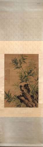 A CHINESE 'BAMBOO ON ROCKS' HANGING SCROLL WU HUFA…