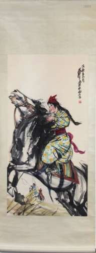 A CHINESE 'GIRL ON HORSEBACK' HANGING SCROLL HUANG…