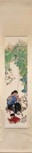 A CHINESE 'LADY AND DUCKS' HANGING SCROLL SHI GUOL…
