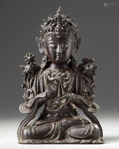 A CHINESE GILT LACQUERED BRONZE GUANYIN