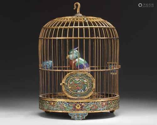 A CHINESE CLOISONNÉ ENAMEL BIRD CAGE