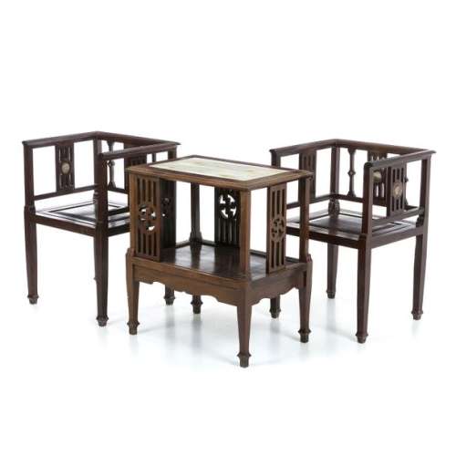 Pair of armchairs with table, Minguo