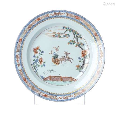 Large Chinese Porcelain Deer Plate, Kangxi