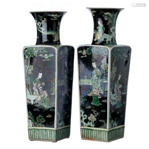 Two large 'famille noire' vases chinese porcelain,…