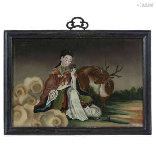CHINESE SCHOOL 19thC Female figure with deer, pain…