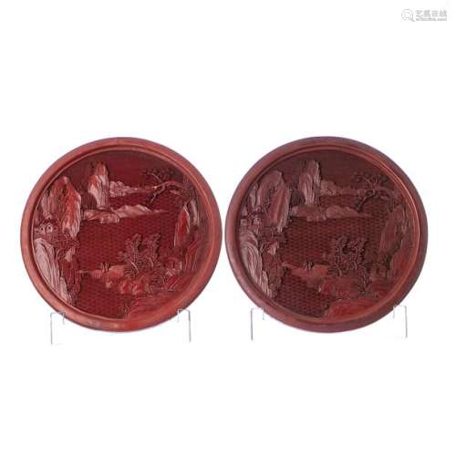 Pair of chinese plates in Cinnabar lacquer