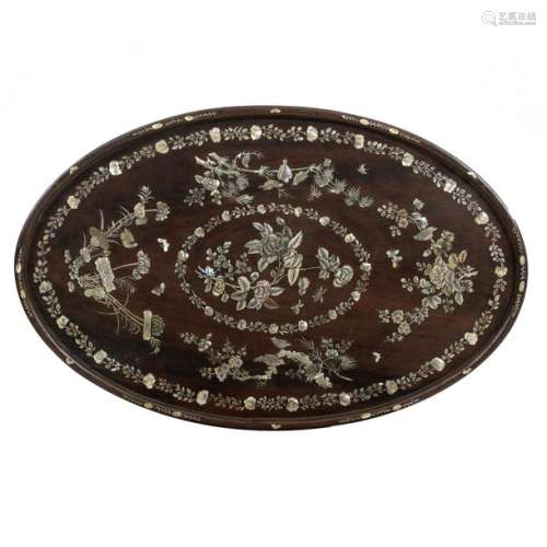 Chinese oval tray with mother of pearl