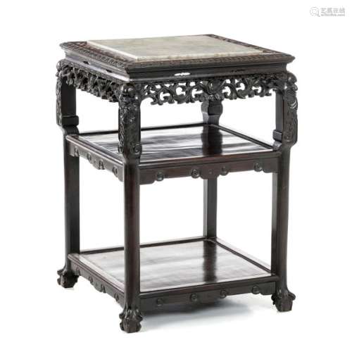 Chinese hongmu and marble side table, Minguo