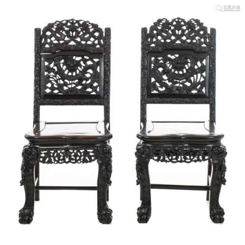 Four Chinese carved dragon chairs, Minguo