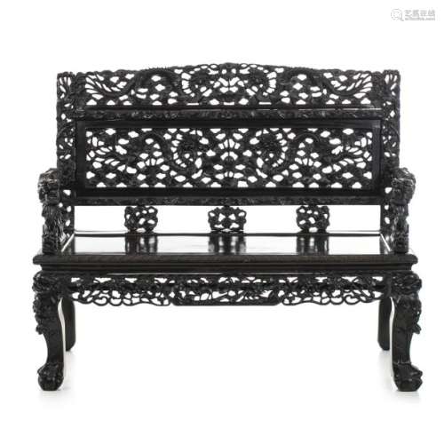 Chinese carved dragons settee, Minguo