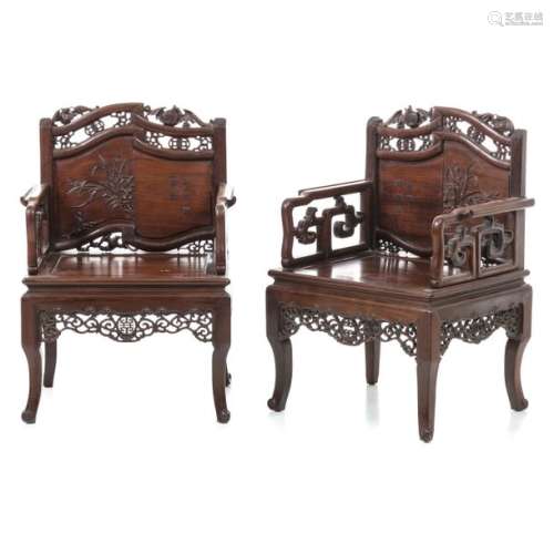 Pair of Chinese hognmu highchairs, Minguo