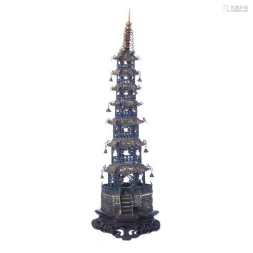 Pagoda in chinese gilt silver