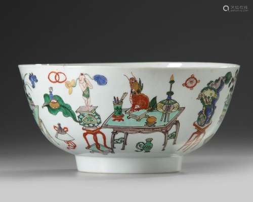 A CHINESE FAMILLE VERTE 'PRECIOUS OBJECTS' BOWL