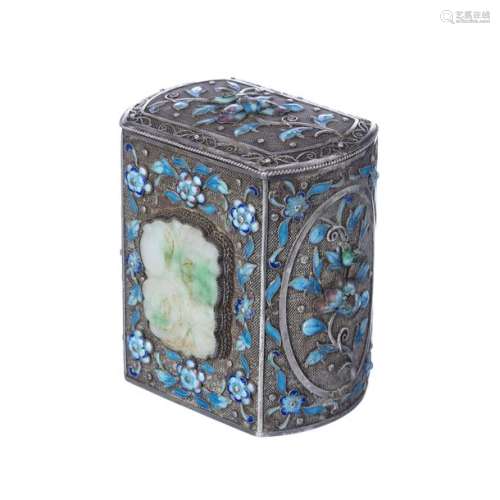 Chinese silver enamel and jade box