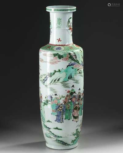 A CHINESE FAMILLE VERTE ROULEAU VASE