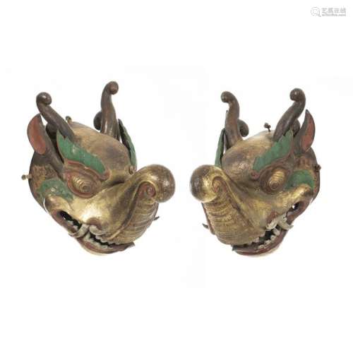 TIBET Pair of Gilt Copper Masks 'Ganesha'