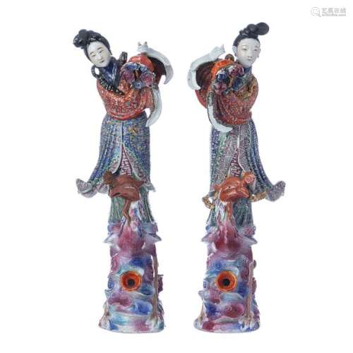 Pair of chinese beauty figures, Minguo