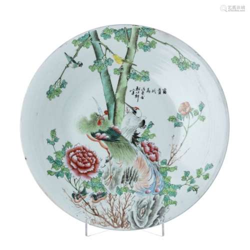 Crane and Flowers Plate in Chinese Porcelain, Ming…