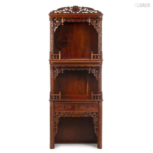 Chinese two body Rosewood Altar Cabinet