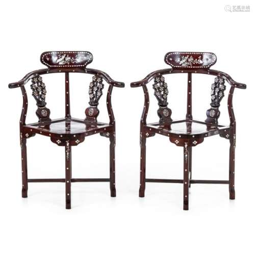 Pair of chinese corner chairs with mother of pearl