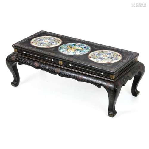 Chinese table with cloisonné metal plaques, Minguo