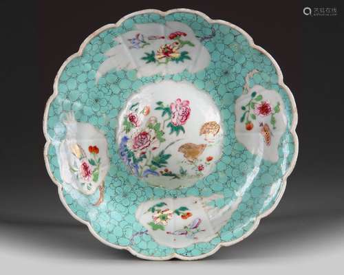 A CHINESE FAMILLE ROSE LOBED DISH