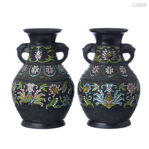 Pair of Metal Vases, Meiji