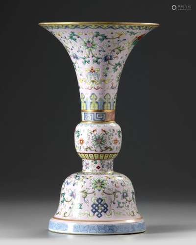 A CHINESE FAMILLE ROSE GU VASE