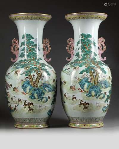 A PAIR OF LARGE CHINESE FAMILLE ROSE VASES