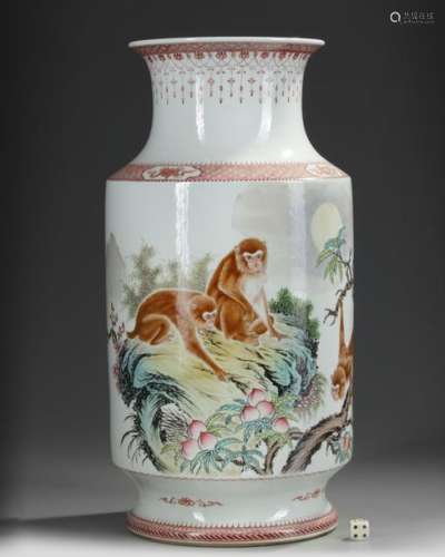 A CHINESE FAMILLE ROSE 'MONKEYS AND PEACHES' VASE