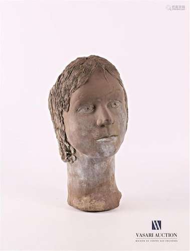 Terracotta woman's head with bronze patina, the sk…