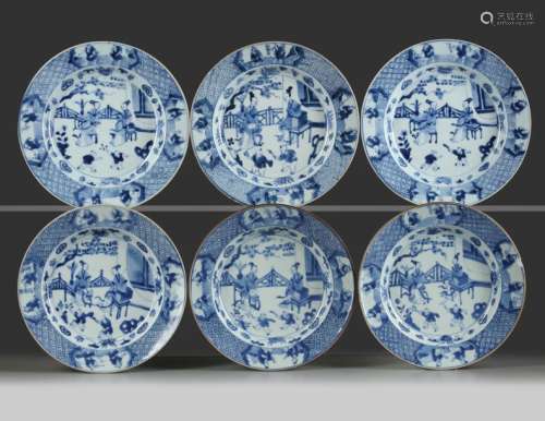 SIX BLUE AND WHITE WESTERN CHAMBER DISHES