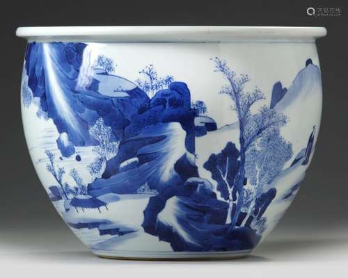 A CHINESE BLUE AND WHITE JARDIENIERE