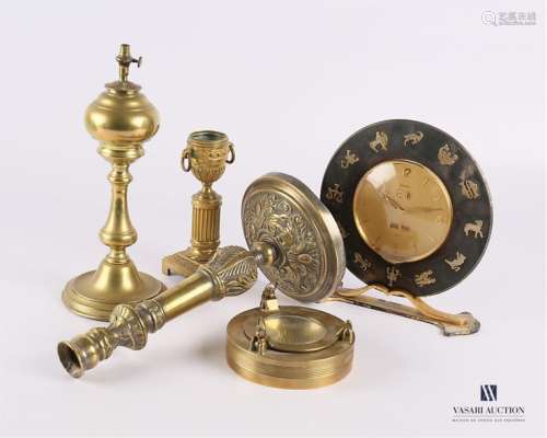 Bronze and brass lot including a bronze torch rest…