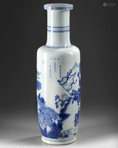 A CHINESE BLUE AND WHITE 'THREE KINGDOMS' ROULEAU …