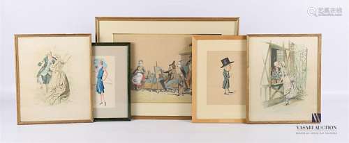 Set of five frames comprising : Watercolor represe…