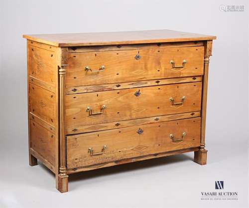 Moulded natural wood and veneer chest of drawers, …