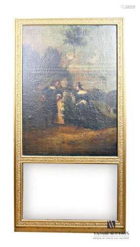 Wooden trumeau painted in gilt with an oil on canv…