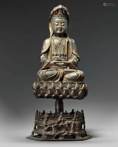 A CHINESE GILT LACQUERED BRONZE FIGURE AVALOKITESV…