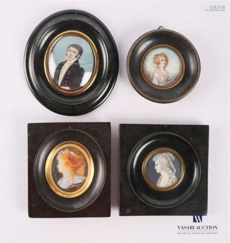 Set of four framed miniatures, two oval and two ro…