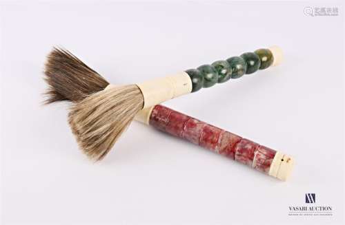 CHINA Two brushes made of hard stones and bone, th…
