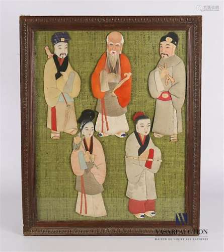 CHINA Framed piece depicting five figures in tradi…