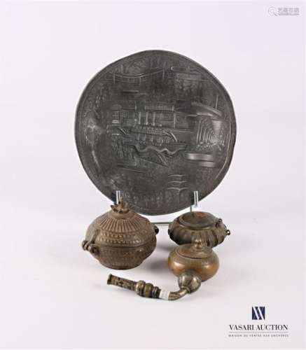 ASIA Lot comprising three metal betel tins, one wi…