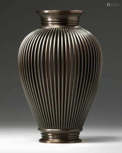 A JAPANESE BRONZE IKEBANA VASE WITH OPEN WORK WALL…